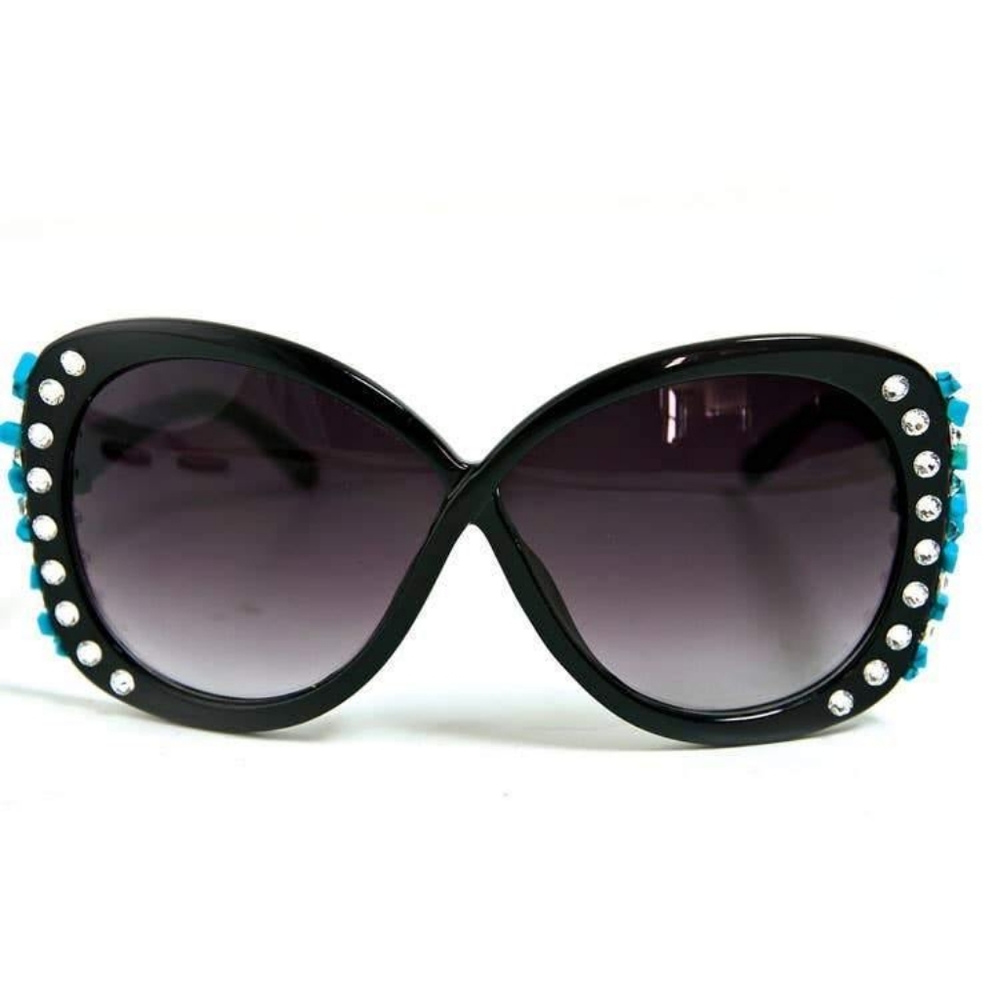 Turquoise Swarovski Elements Retro Oversized Sunglasses - Picture 2 of 8
